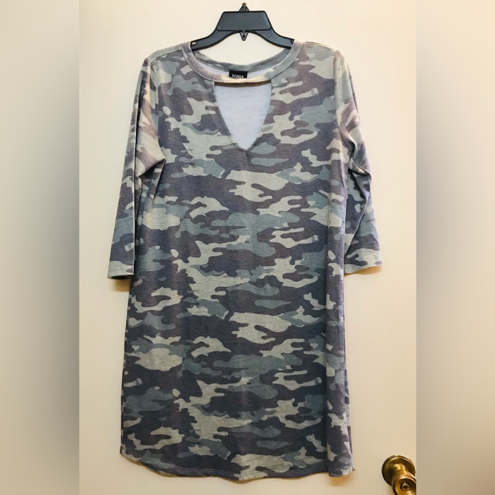Hippie Chic Comfy Faded Camo Cutout Dress L
